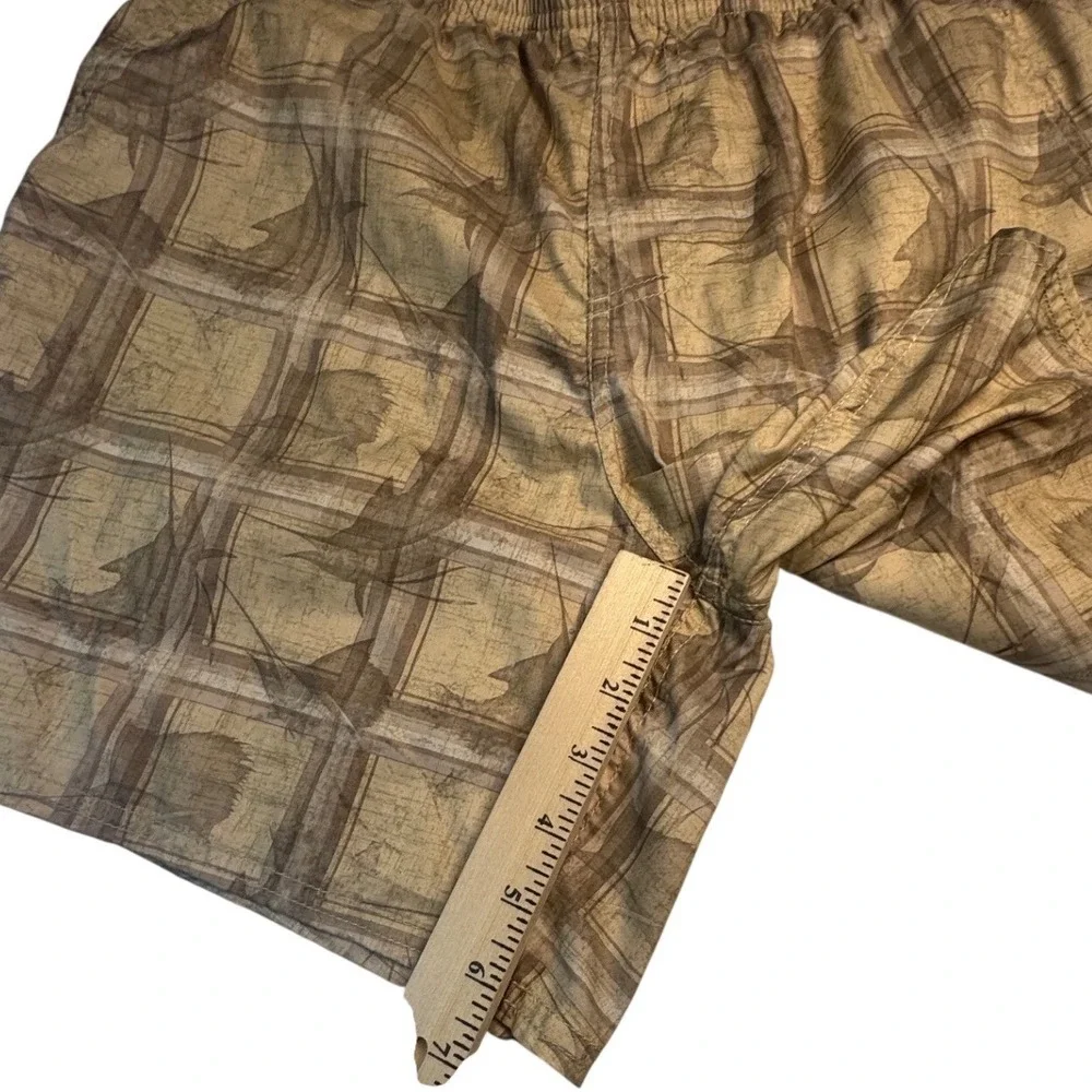 Guy Harvey Men's Medium Swim Trunks Swordfish Tan Print Mesh Lined Board Shorts‎
